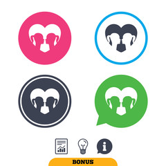 Lesbian couple sign icon. Woman love woman. Romantic homosexual relationships with heart. Report document, information sign and light bulb icons. Vector