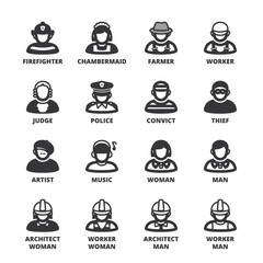 Occupations and roles. People flat symbols. Black