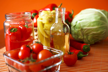 Preserved and fresh vegetables in a jar