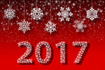 White snowflakes on an abstract red background