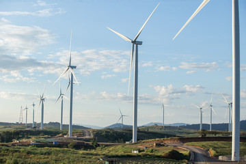 Wind turbines on sunny morning