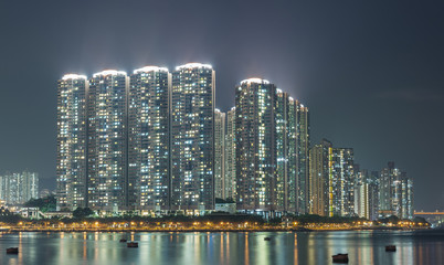 Panorama of residential district in Hong Kong city at night