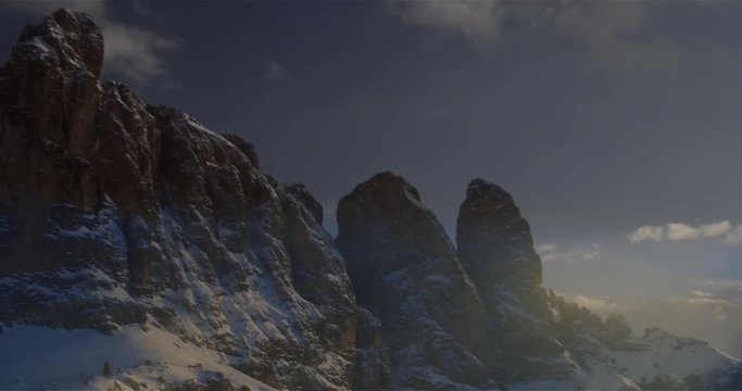 Mountains in the evening light at the italian Dolomites inn campitello di Fassa, Covara and Livinallongodel co di Lana South Tyrol Alps Italy, Apr 2016.