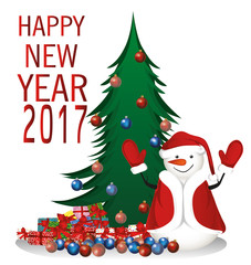 Christmas and New Year card. Snowman with gifts. 
