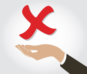 hand holding false check icon symbol