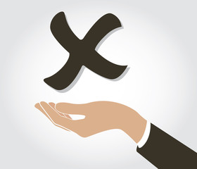 hand holding false check icon symbol