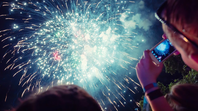 Woman enjoying fireworks celebration