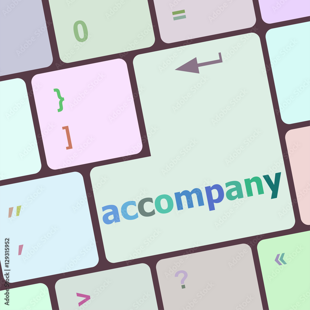 Poster accompany on computer keyboard key enter button