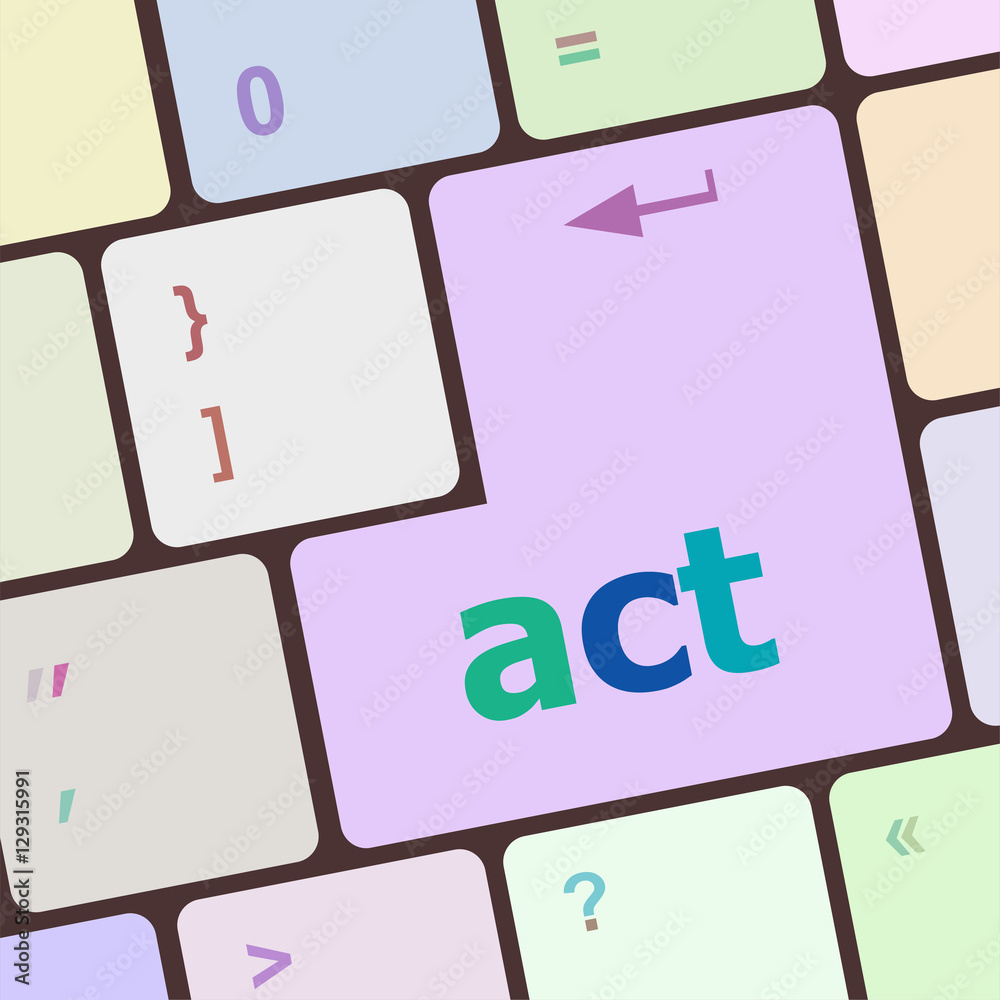 Poster act button on keyboard with soft focus
