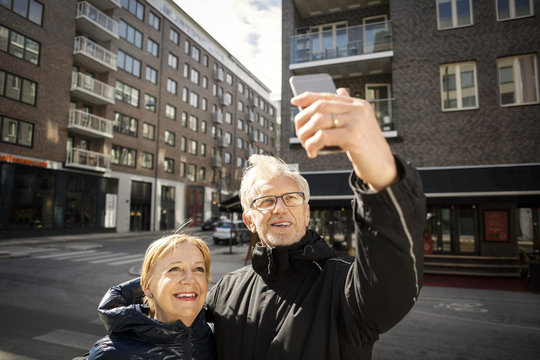 Senior couple making selfie