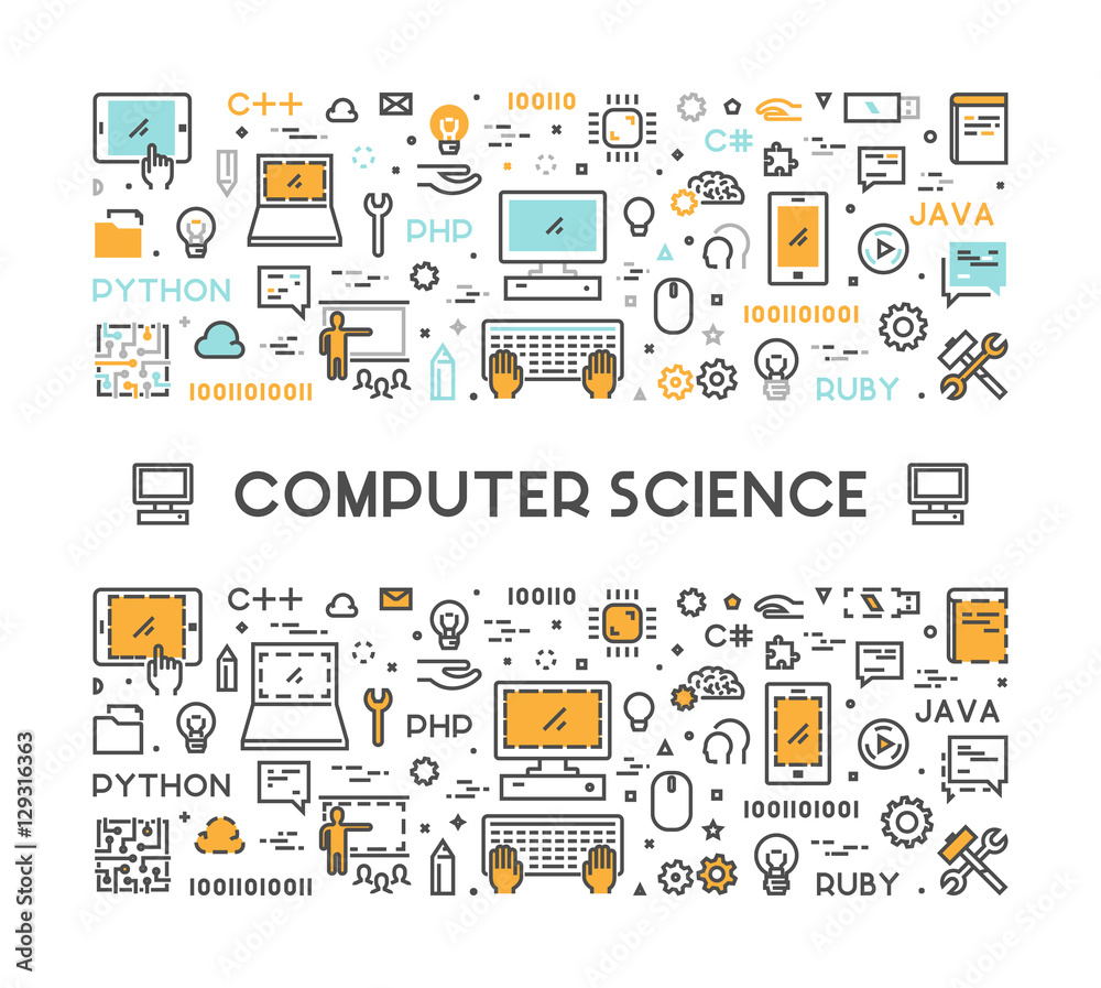 Poster vector line web concept for computer science
