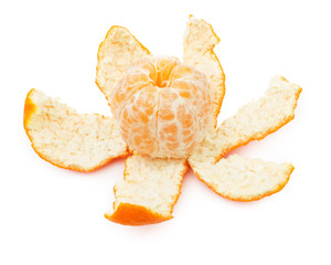 Peeled mandarin fruit isolated on white