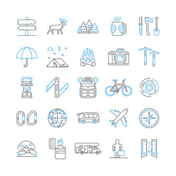 Linear symbols of camping and tourism.