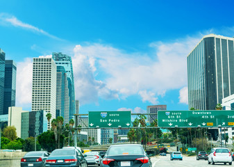 Fototapeta premium Traffic in 110 freeway in Los Angeles