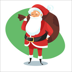 illustration of Santa with bag of gifts.