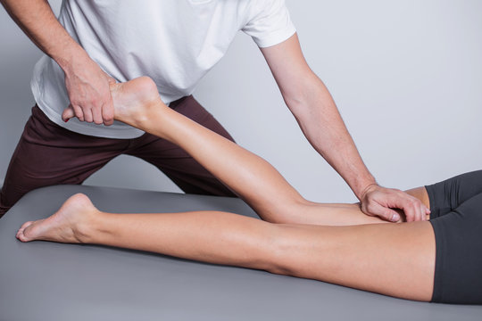 Physiotherapy spa leg massage.