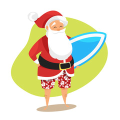 Vector cartoon style illustration of Santa surfer.