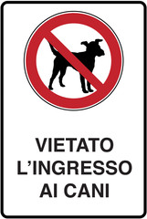 cartello di divieto ingresso cani