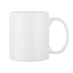 White Ceramic Coffee Cup Isolated on White Background. Side View.