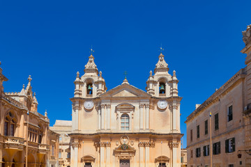 Fototapeta na wymiar St. Paul's Cathedral in Mdina, former capital of Malta