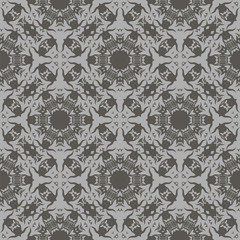 Grey Ornamental Seamless Line Pattern. Endless Texture. Oriental Geometric Ornament