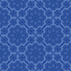 Blue Ornamental Seamless Line Pattern. Endless Texture. Oriental Geometric Ornament
