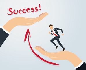 Helping Hand. Businessman running to success. business Concept vector