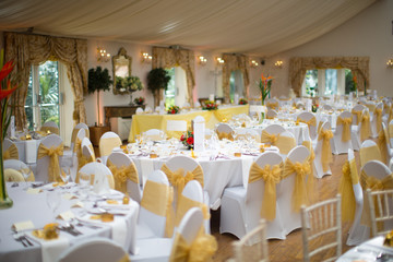 Banquet wedding table setting on evening reception