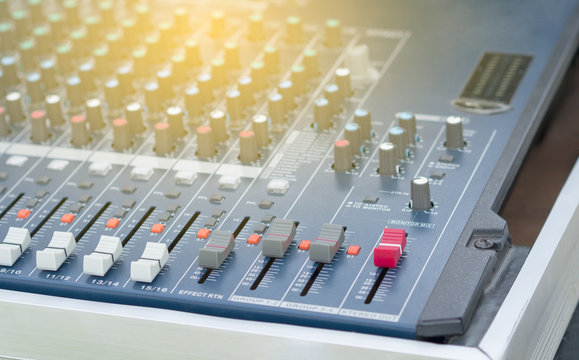 sound mixer control panel. Sound controller Recording Studio. music concept.
