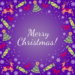 Fototapeta na wymiar Christmas violet background with reindeers