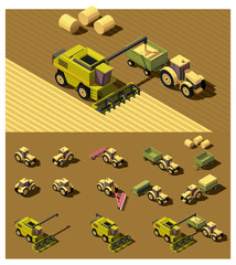 Obraz premium Vector isometric low poly agricultural machinery