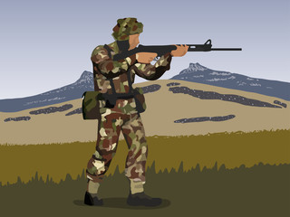 Abstract image of British soldier circa 1982 Falkland Islands Wa