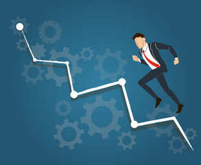 Businessman running with gears and high grape background vector