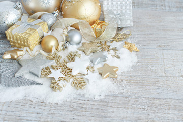 Silver and golden Christmas decorations