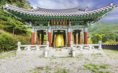 Big bell in Pavilion at Waujeongsa temple South korea.