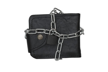 leather wallet with chain locker isolated on white background -  clipping paths