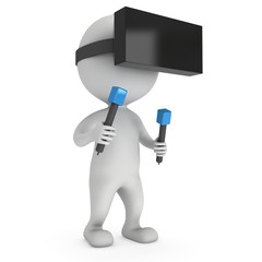 Small people with virtual reality glasses headset. 3D render illustration isolated on white