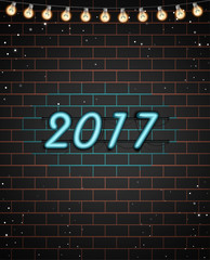 Fototapeta premium 2017. Neon text on brick wall. Vector illustration.