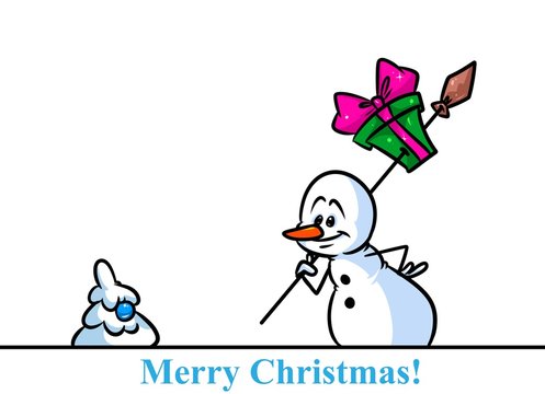 Christmas snowman character spear gift cartoon illustration isolated image