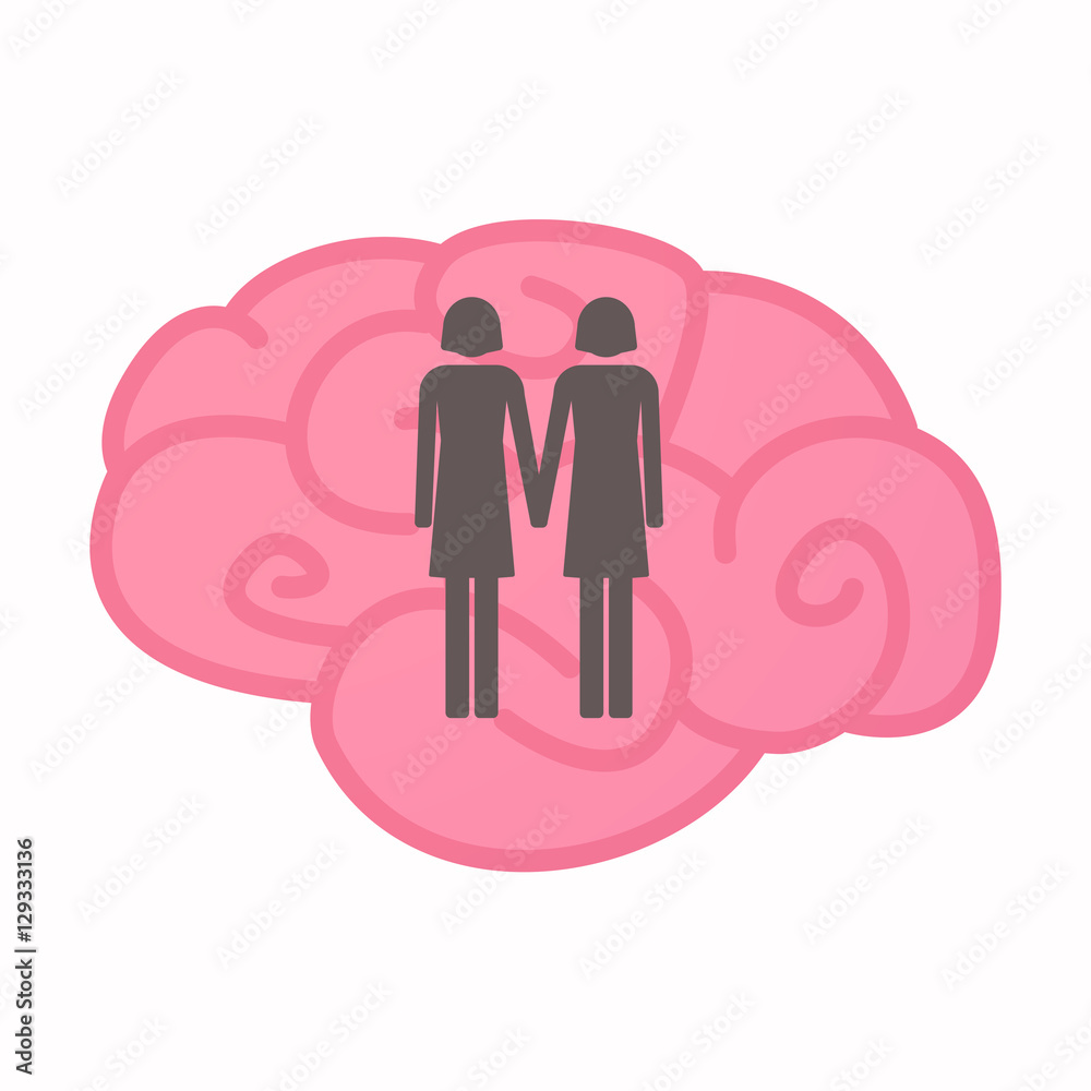 Poster Isolated brain with a lesbian couple pictogram