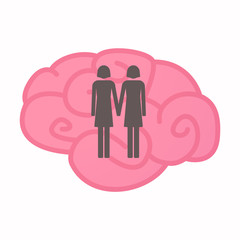Isolated brain with a lesbian couple pictogram