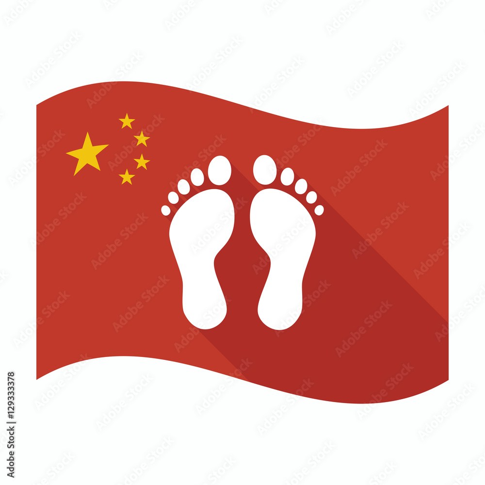 Sticker isolated china flag with two footprints