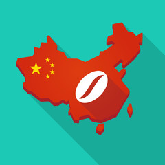 Long shadow China map with a coffee bean