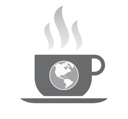 Isolated coffee cup with an America region world globe