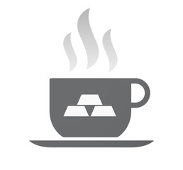 Isolated coffee cup with three gold bullions