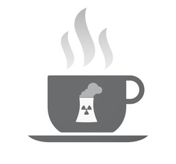 Isolated coffee cup with a nuclear power station