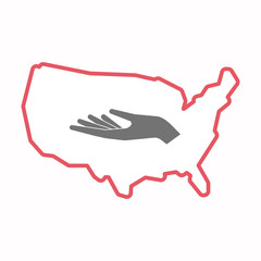 Isolated map of USA with a hand offering