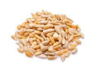 Healthy sun-flower seeds on a white background