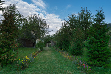 Old ruins near Ceahlau massif, Eastern Carpathians Mountains, Moldova, Romania