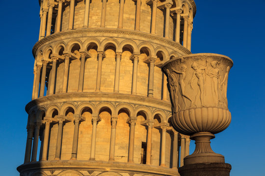 Detail of leaning tower of Pisa.